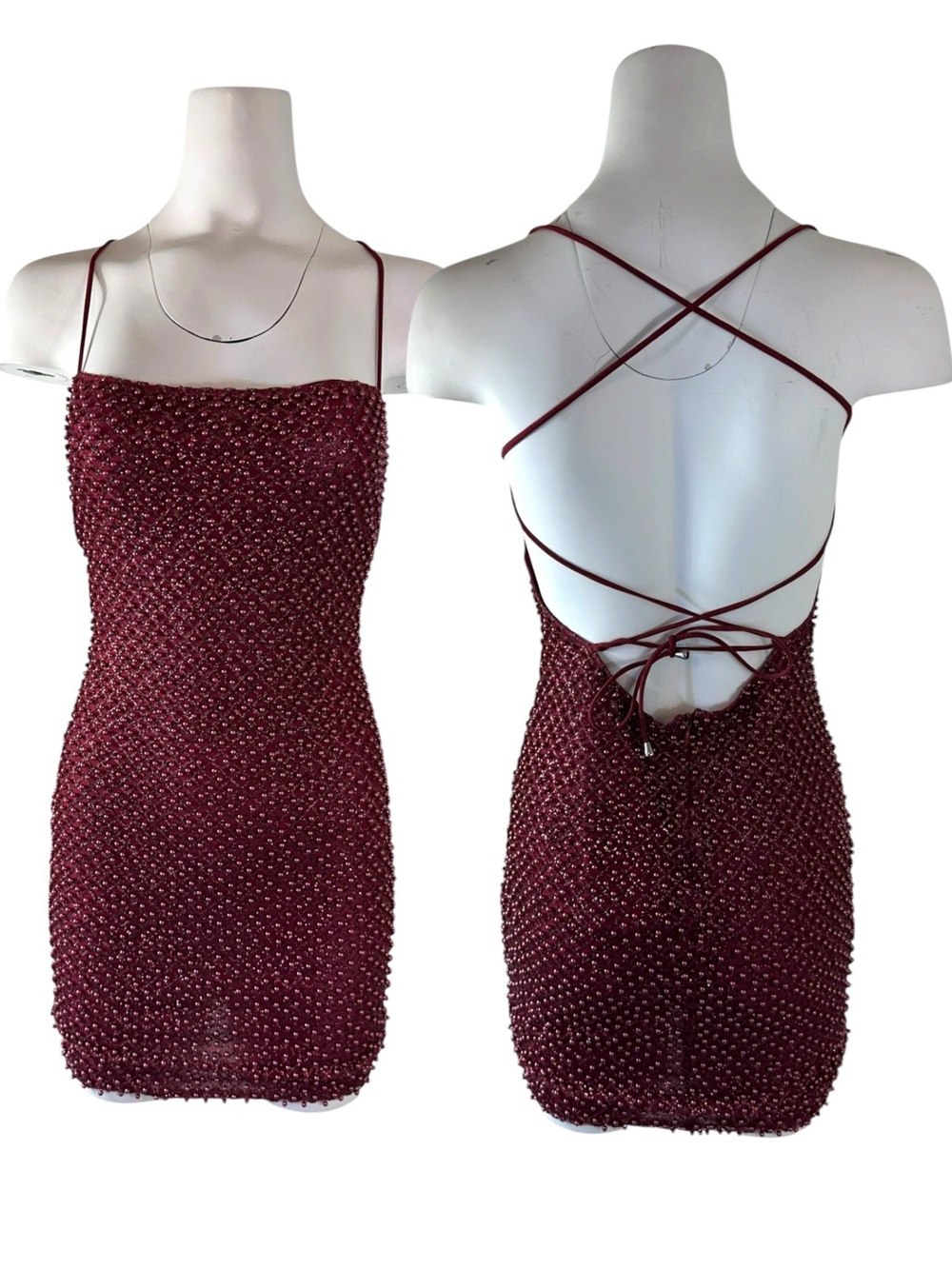Oh Polly Red Bodycon Embellished Mini Dress Adjustable Straps Size 4 NEW NWT